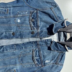 Abercrombie & Fitch Blue Denim Jacket with Tan Leather Patch
